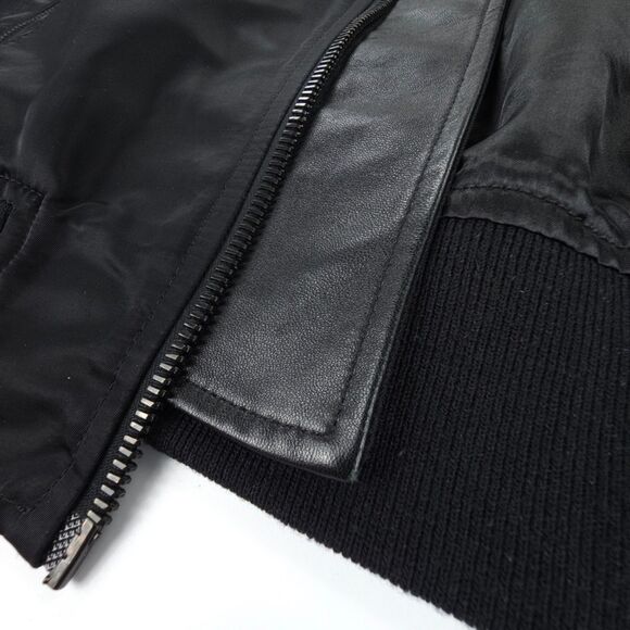OVADIA & SONS Leather Trim Satin Bomber Jacket Black Minimal Athleisure Aviator - Picture 7 of 14